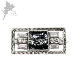 VINTAGE 1930's Sterling Silver Art Deco Lava Glass Brooch